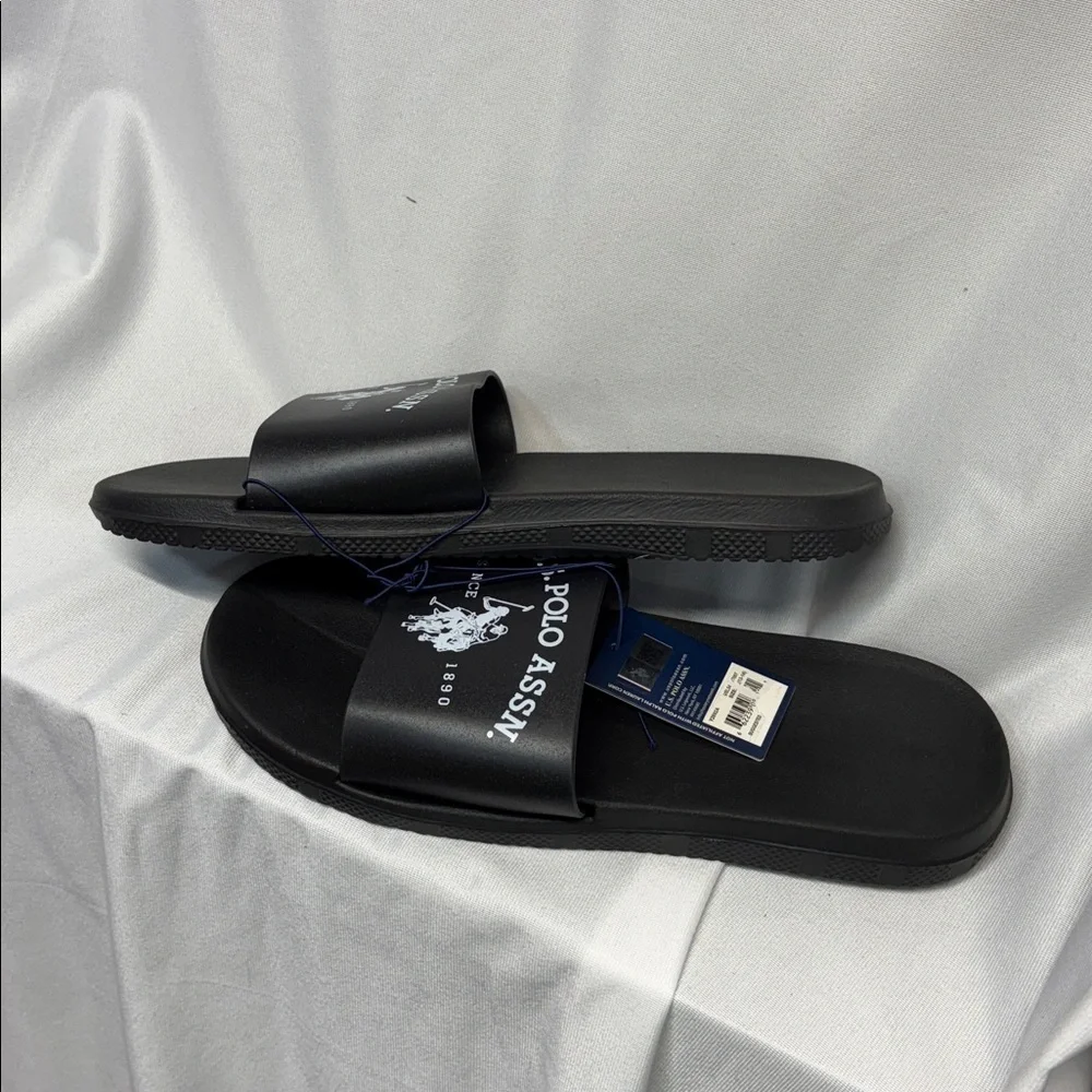 U.S. Polo Assn. Since 1890 Black Slide Sandals with white Logo XL (13-14)